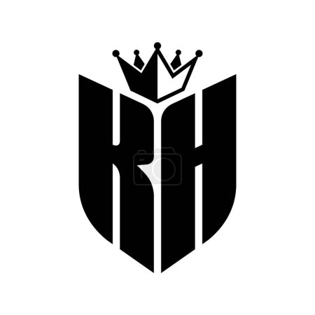 KH Lettre monogramme avec forme de bouclier avec couronne noir et blanc modèle de conception de couleur