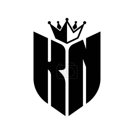 KN Carta monograma con forma de escudo con plantilla de diseño de color blanco y negro corona