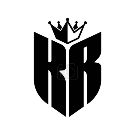 KR Carta monograma con forma de escudo con plantilla de diseño de color blanco y negro corona