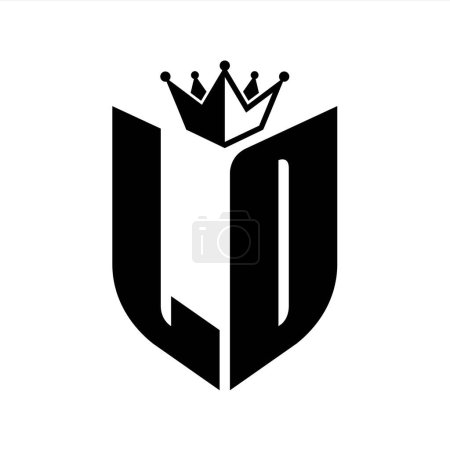 LD Buchstabe Monogramm mit Schildform mit Krone schwarz-weiße Farbdesign-Vorlage
