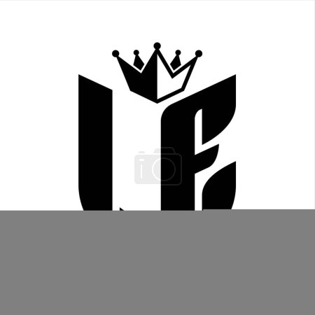 LE Buchstabe Monogramm mit Schildform mit Krone schwarz-weiße Farbdesign-Vorlage