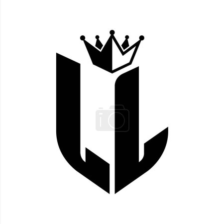 LL Carta monograma con forma de escudo con plantilla de diseño de color blanco y negro corona