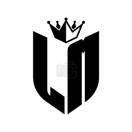 LM Carta monograma con forma de escudo con plantilla de diseño de color blanco y negro corona