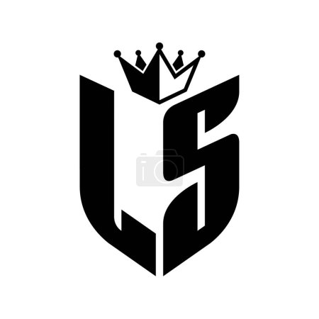 LS Lettre monogramme avec forme de bouclier avec couronne noir et blanc modèle de conception de couleur