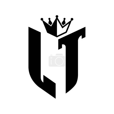 LT Buchstabe Monogramm mit Schildform mit Krone schwarz-weiße Farbdesign-Vorlage