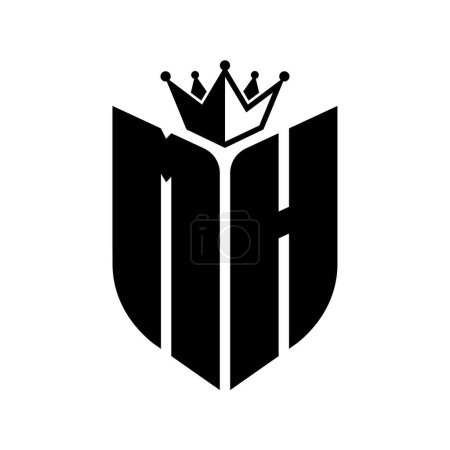 MH Letter monogram with shield shape with crown black and white color design template