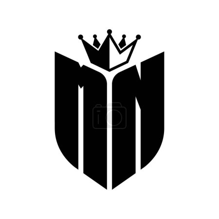 MN Buchstabe Monogramm mit Schildform mit Krone schwarz-weiße Farbdesign-Vorlage