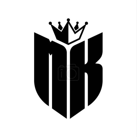 NK Letter monogram with shield shape with crown black and white color design template