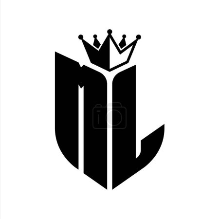NL Carta monograma con forma de escudo con plantilla de diseño de color blanco y negro corona