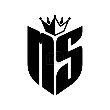 NS Carta monograma con forma de escudo con plantilla de diseño de color blanco y negro corona