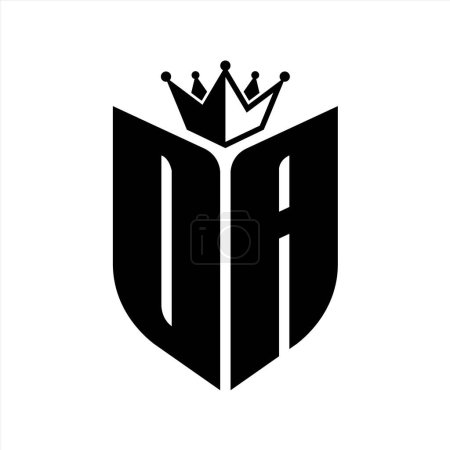 OA Buchstabe Monogramm mit Schildform mit Krone schwarz-weiße Farbdesign-Vorlage