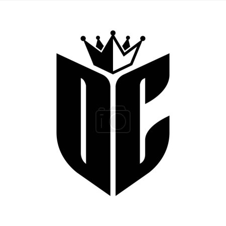 OC Carta monograma con forma de escudo con plantilla de diseño de color blanco y negro corona