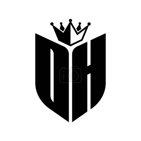 OH Buchstabe Monogramm mit Schildform mit Krone schwarz-weiße Farbdesign-Vorlage