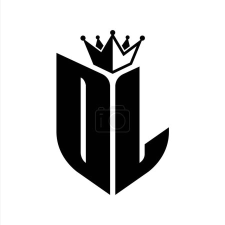OL Carta monograma con forma de escudo con plantilla de diseño de color blanco y negro corona
