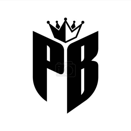 PB Buchstabe Monogramm mit Schildform mit Krone schwarz-weiße Farbdesign-Vorlage