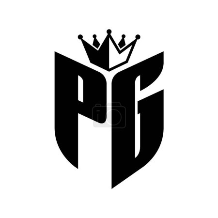PG Carta monograma con forma de escudo con plantilla de diseño de color blanco y negro corona