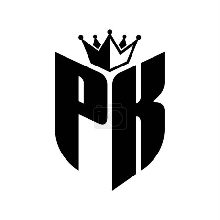 PK Buchstabe Monogramm mit Schildform mit Krone schwarz-weiß Farbmuster