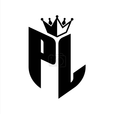 PL Buchstabe Monogramm mit Schildform mit Krone schwarz-weiße Farbmustervorlage