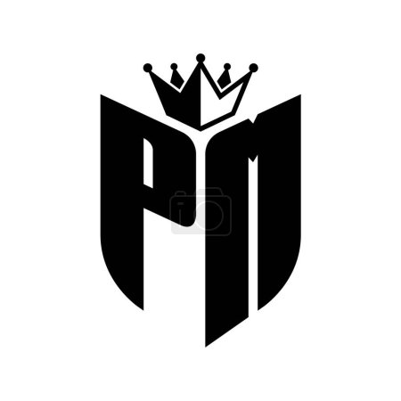 PM Lettre monogramme avec forme de bouclier avec couronne noir et blanc modèle de conception de couleur