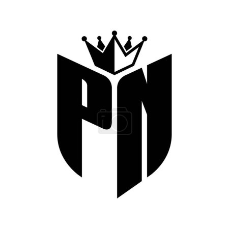 PN Carta monograma con forma de escudo con plantilla de diseño de color blanco y negro corona
