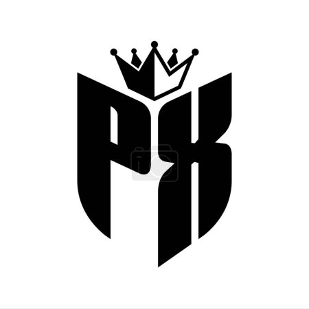 PX Buchstabe Monogramm mit Schildform mit Krone schwarz-weiße Farbmustervorlage