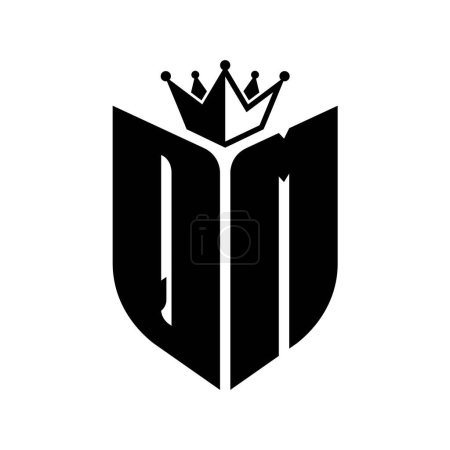 QM Lettre monogramme avec forme de bouclier avec couronne modèle de conception de couleur noir et blanc