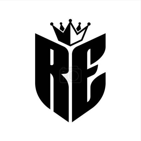 RE Letter monogram with shield shape with crown black and white color design template