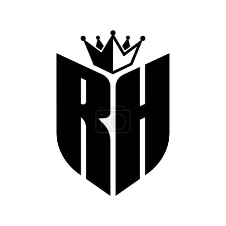 RH Lettre monogramme avec forme de bouclier avec couronne noir et blanc modèle de conception de couleur