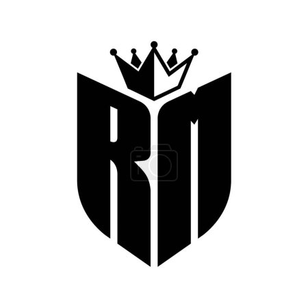 RM Buchstabenmonogramm mit Schildform mit Krone schwarz-weiße Farbmustervorlage