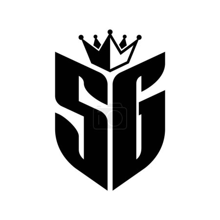 SG Carta monograma con forma de escudo con plantilla de diseño de color blanco y negro corona