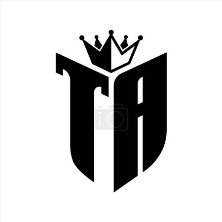 TA-Buchstabenmonogramm mit Schildform mit Krone schwarz-weiße Farbmustervorlage
