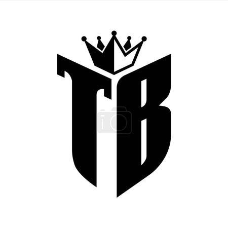 TB Buchstabe Monogramm mit Schildform mit Krone schwarz-weiß Farbdesign-Vorlage