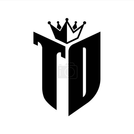 Monogramme TD Letter avec forme de bouclier avec couronne modèle de conception de couleur noir et blanc