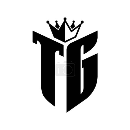 TG Carta monograma con forma de escudo con plantilla de diseño de color blanco y negro corona