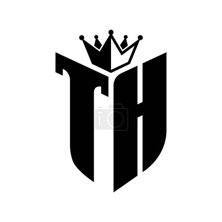 TH Letter monogram with shield shape with crown black and white color design template