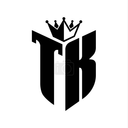 TK Lettre monogramme avec forme de bouclier avec couronne modèle de conception de couleur noir et blanc