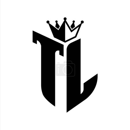 TL Lettre monogramme avec forme de bouclier avec couronne noir et blanc modèle de conception de couleur