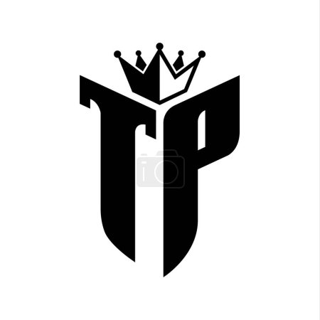 TP Buchstabenmonogramm mit Schildform mit Krone schwarz-weiße Farbmustervorlage