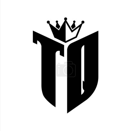TQ Letter Monogramm mit Schildform mit Krone schwarz-weiße Farbmustervorlage