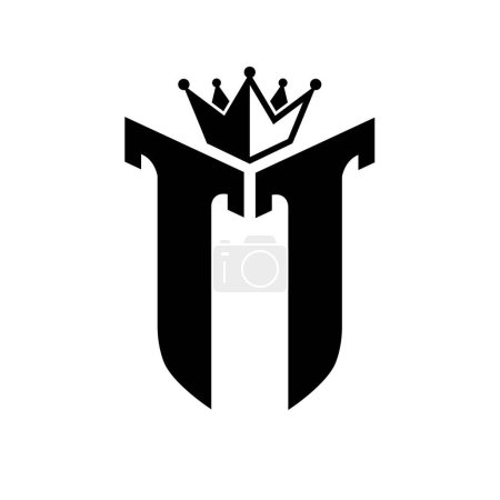 TT Lettre monogramme avec forme de bouclier avec couronne noir et blanc modèle de conception de couleur