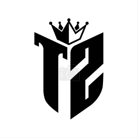 TZ Buchstabe Monogramm mit Schildform mit Krone schwarz-weiße Farbmustervorlage