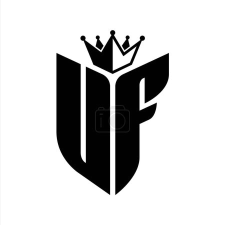 UF Letter monogram with shield shape with crown black and white color design template