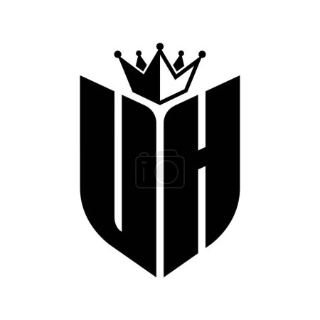 UH Carta monograma con forma de escudo con la corona en blanco y negro plantilla de diseño de color