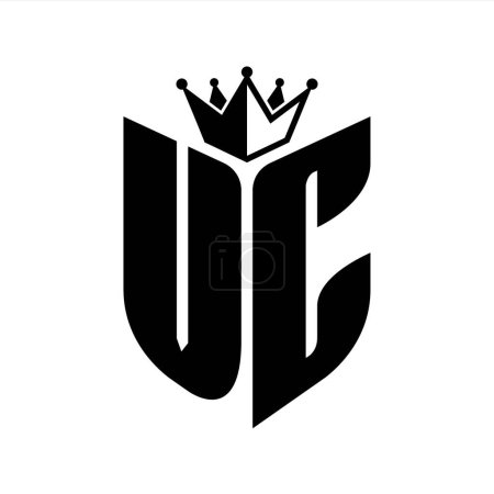 VC Buchstabe Monogramm mit Schildform mit Krone schwarz-weiß Farbdesign-Vorlage
