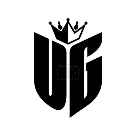 Monogramme lettre VG avec forme de bouclier avec couronne modèle de conception de couleur noir et blanc