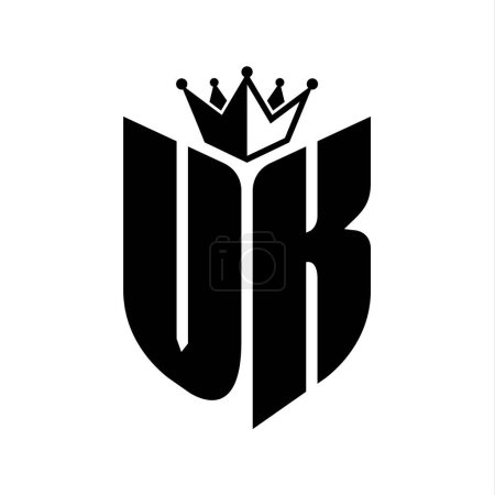 VK Carta monograma con forma de escudo con plantilla de diseño de color blanco y negro corona