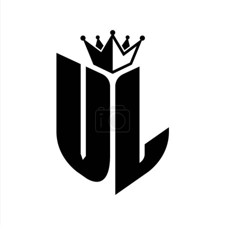VL Buchstabe Monogramm mit Schildform mit Krone schwarz-weiße Farbmustervorlage