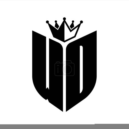 WD Buchstabe Monogramm mit Schildform mit Krone schwarz-weiße Farbdesign-Vorlage