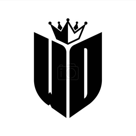 WD Carta monograma con forma de escudo con plantilla de diseño de color blanco y negro corona