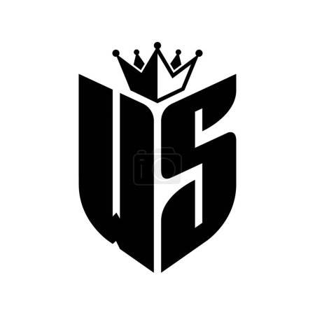 WS Carta monograma con forma de escudo con plantilla de diseño de color blanco y negro corona